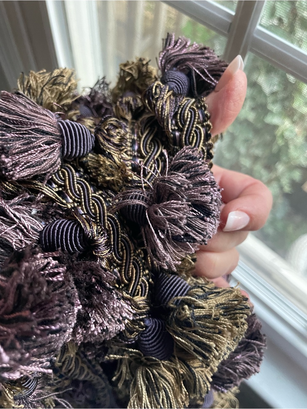 Five Yards + 31 inches Decorative Plum & Gold Tassel Trim! (Continuous Piece) - Picture 9 of 9